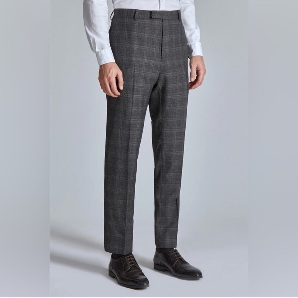 Ted Baker Jay Checkered Plaid Charcoal Grey 35R